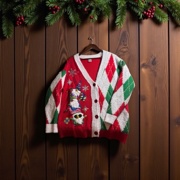 Holiday Editions Women’s Gnomes Long Sleeve Christmas Sweater Size Large - Picture 1 of 8
